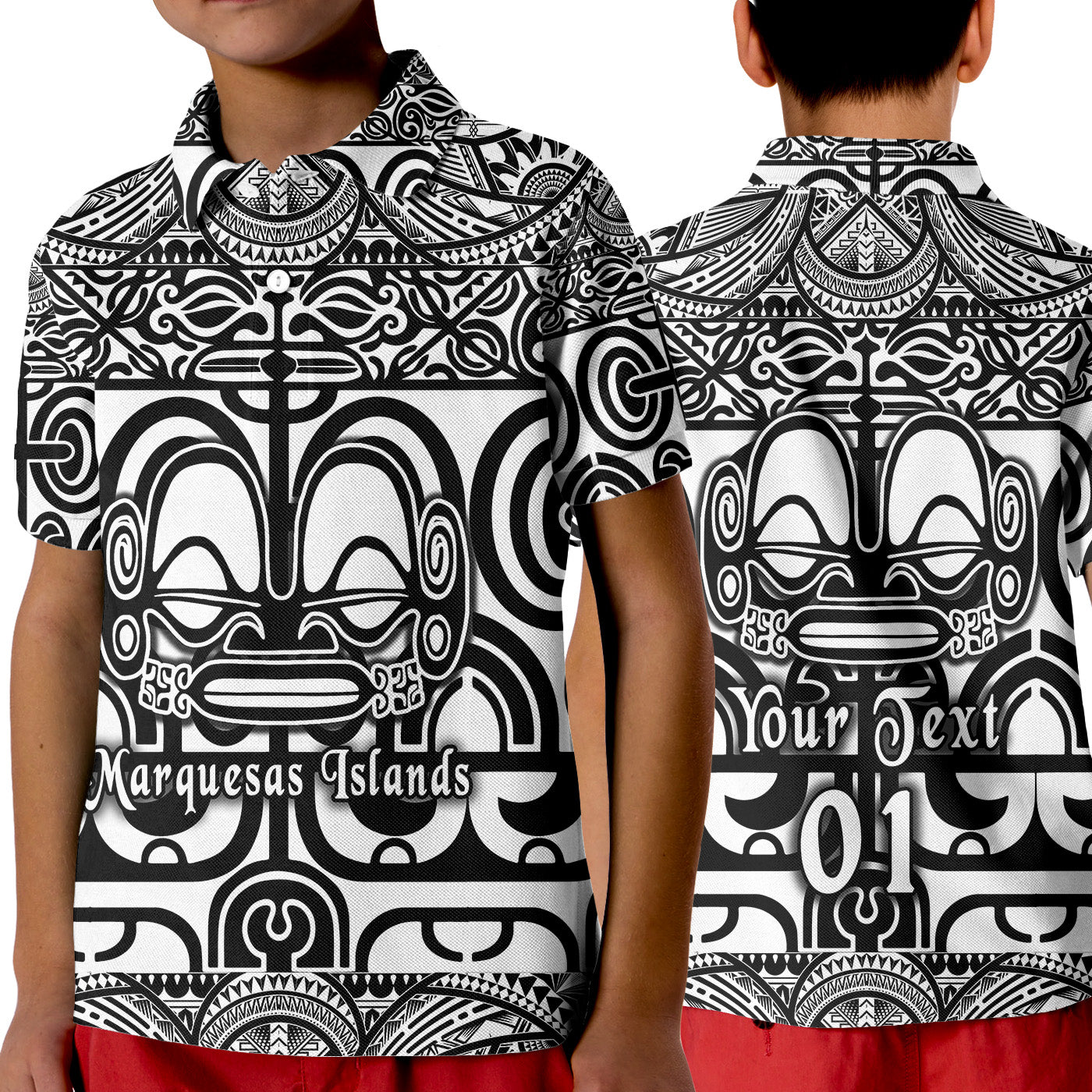 (Custom Personalised) Marquesas Islands Polo Shirt KID Marquesan Tattoo Simple Style - Black LT8 Unisex Black - Polynesian Pride