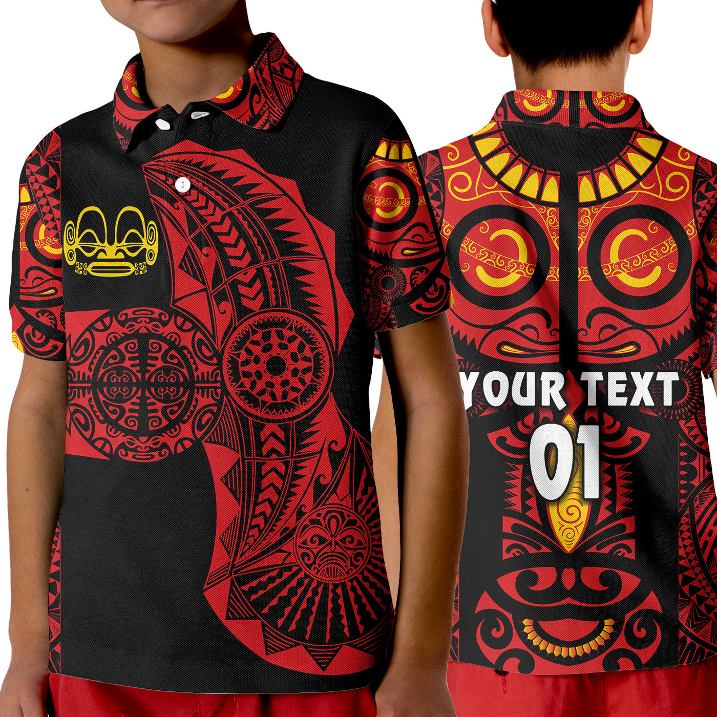 (Custom Personalised) Marquesas Islands Polo Shirt KID Marquesan Tattoo Original Style - Red LT8 Unisex Red - Polynesian Pride