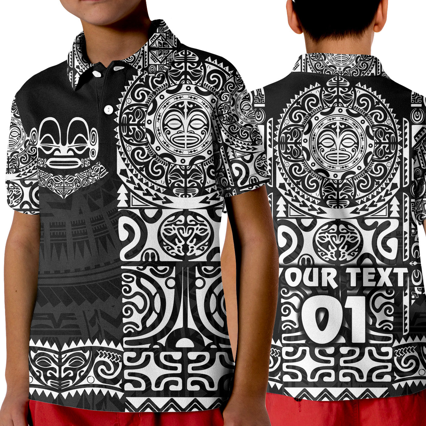 (Custom Personalised) Marquesas Islands Polo Shirt KID Marquesan Tattoo Unique Style - Black LT8 Unisex Black - Polynesian Pride