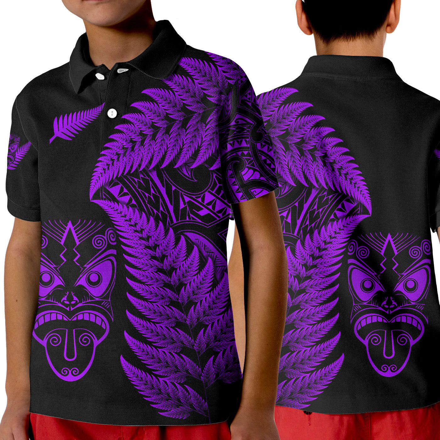 New Zealand Haka Rugby Maori Polo Shirt KID Silver Fern Vibes - Purple LT8 Unisex Purple - Polynesian Pride