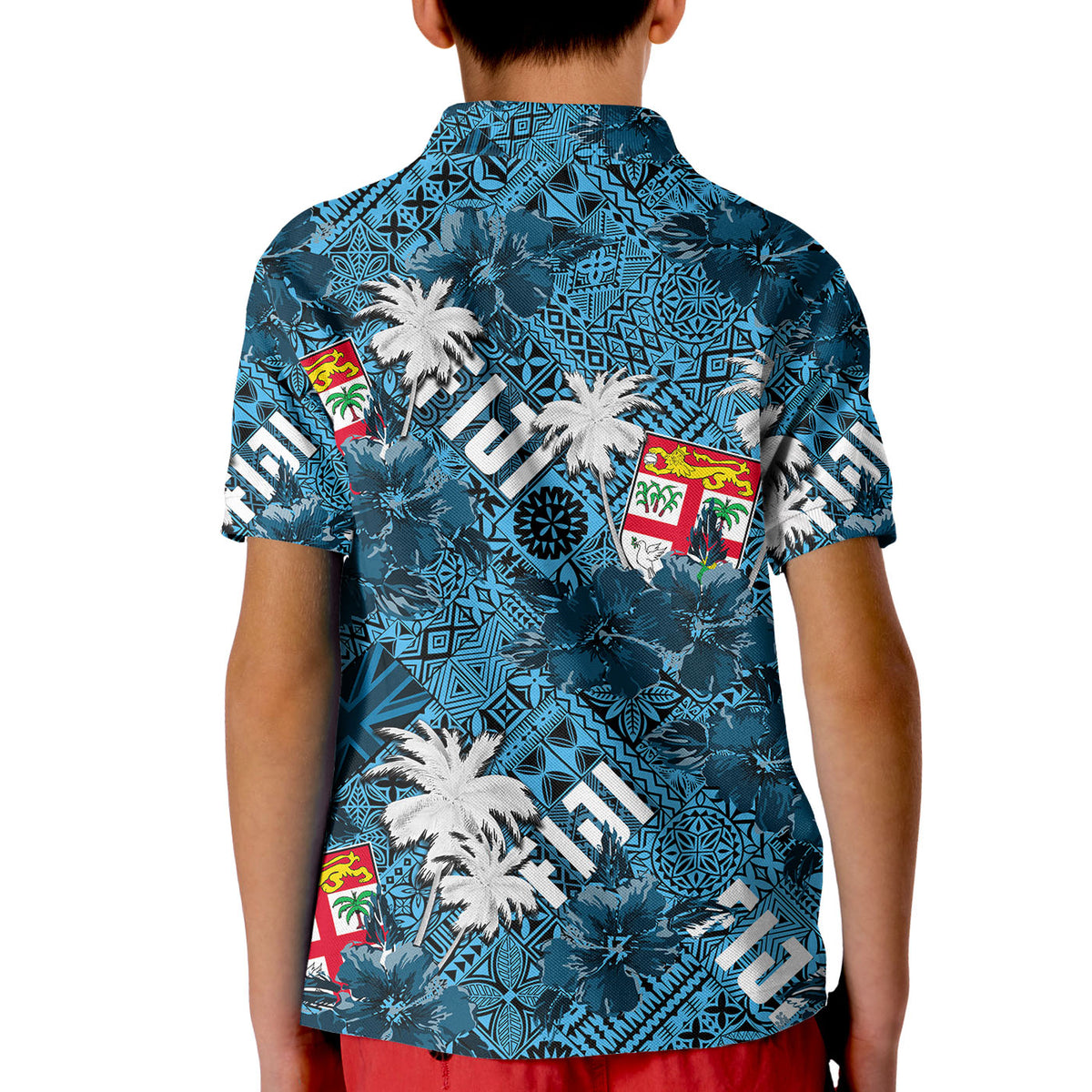 Fiji Hibiscus Polo Shirt KID Hawaii Style No.1 LT6 - Polynesian Pride