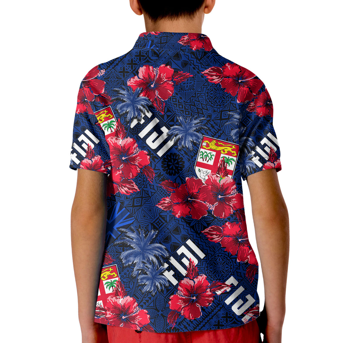 Fiji Hibiscus Polo Shirt KID Hawaii Style No.2 LT6 - Polynesian Pride