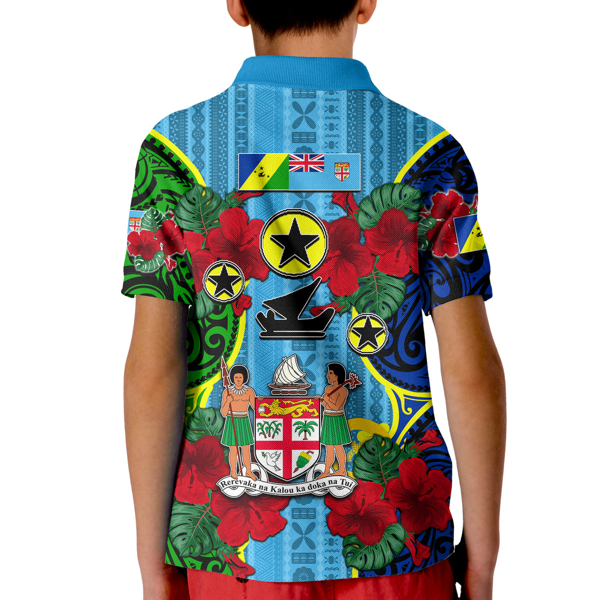 Malampa Fiji Day Hibiscus Polo Shirt KID Style LT6 - Polynesian Pride
