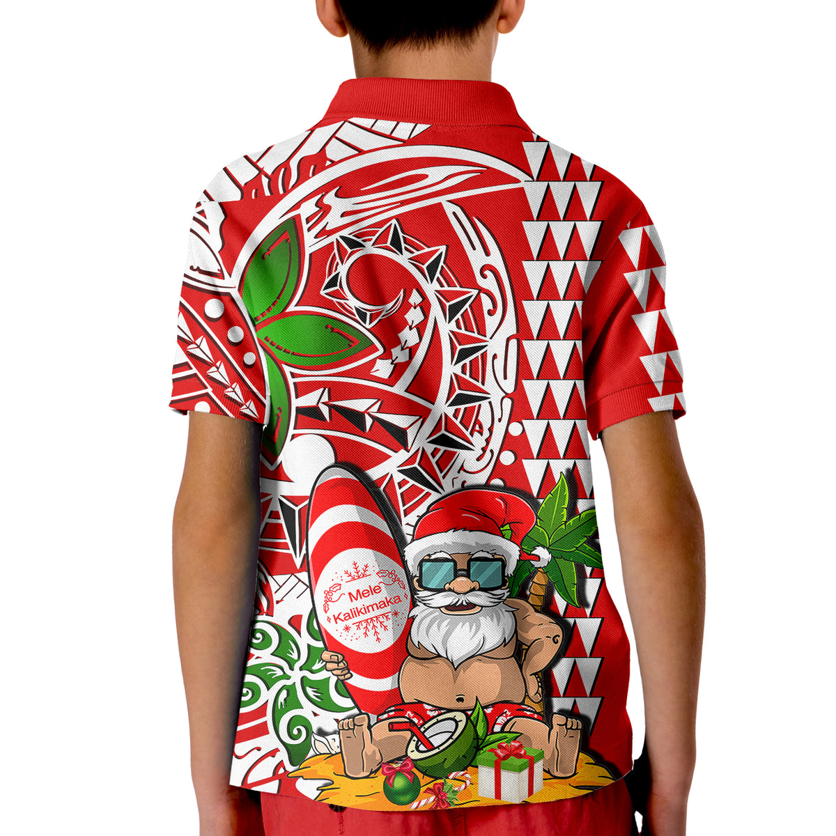 Hawaii Mele Kalikimaka Santa Claus Beach Polo Shirt KID LT6 - Polynesian Pride