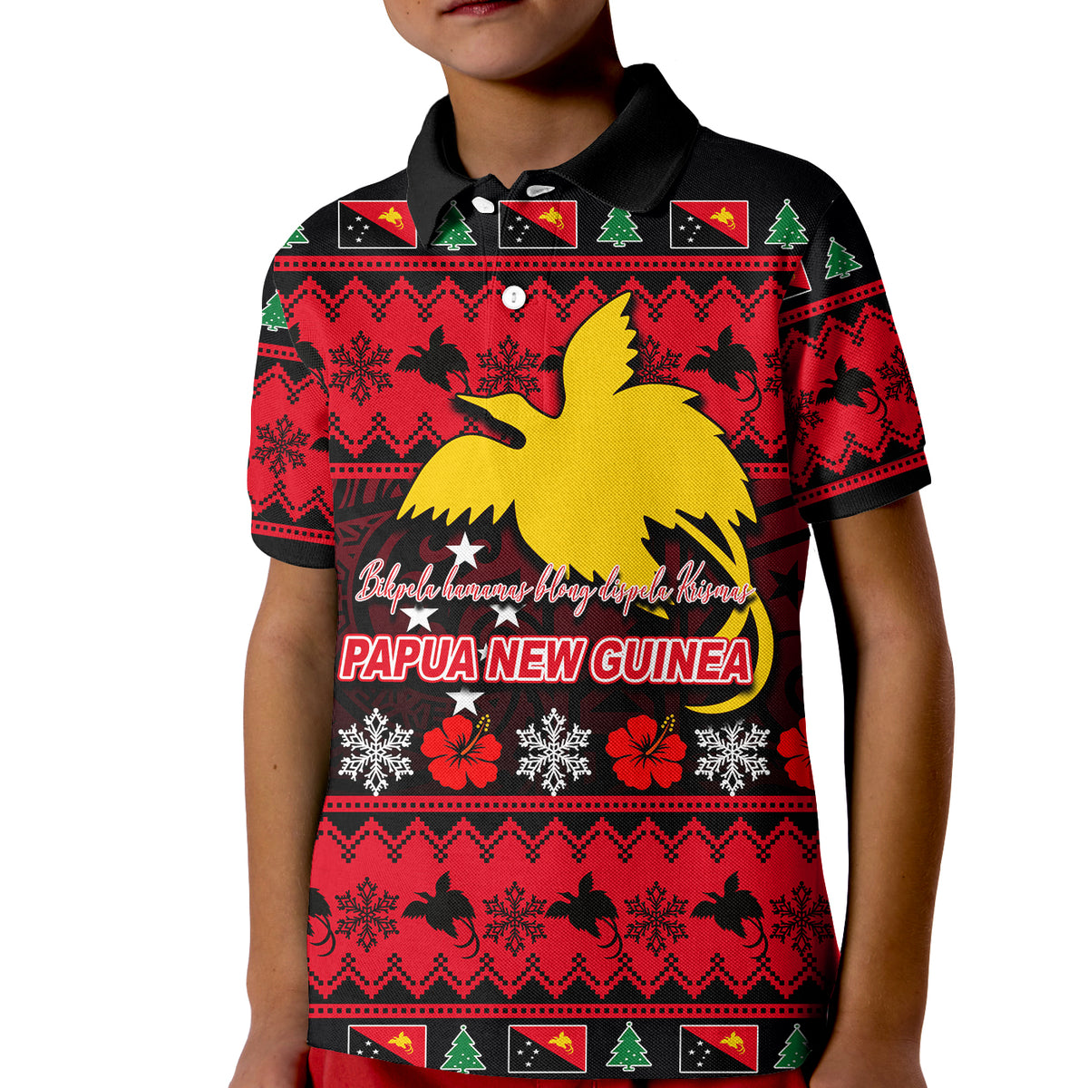 Papua New Guinea Christmas Polo Shirt KID LT6 Unisex Red - Polynesian Pride