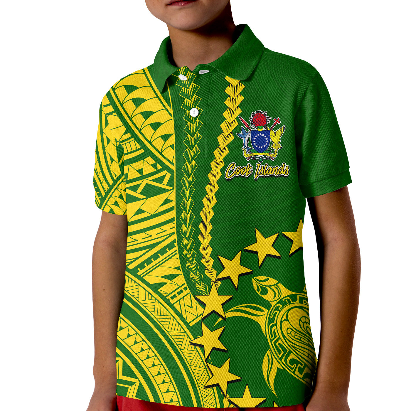 Cook Islands Polynesian Polo Shirt KID LT6 Unisex Green - Polynesian Pride