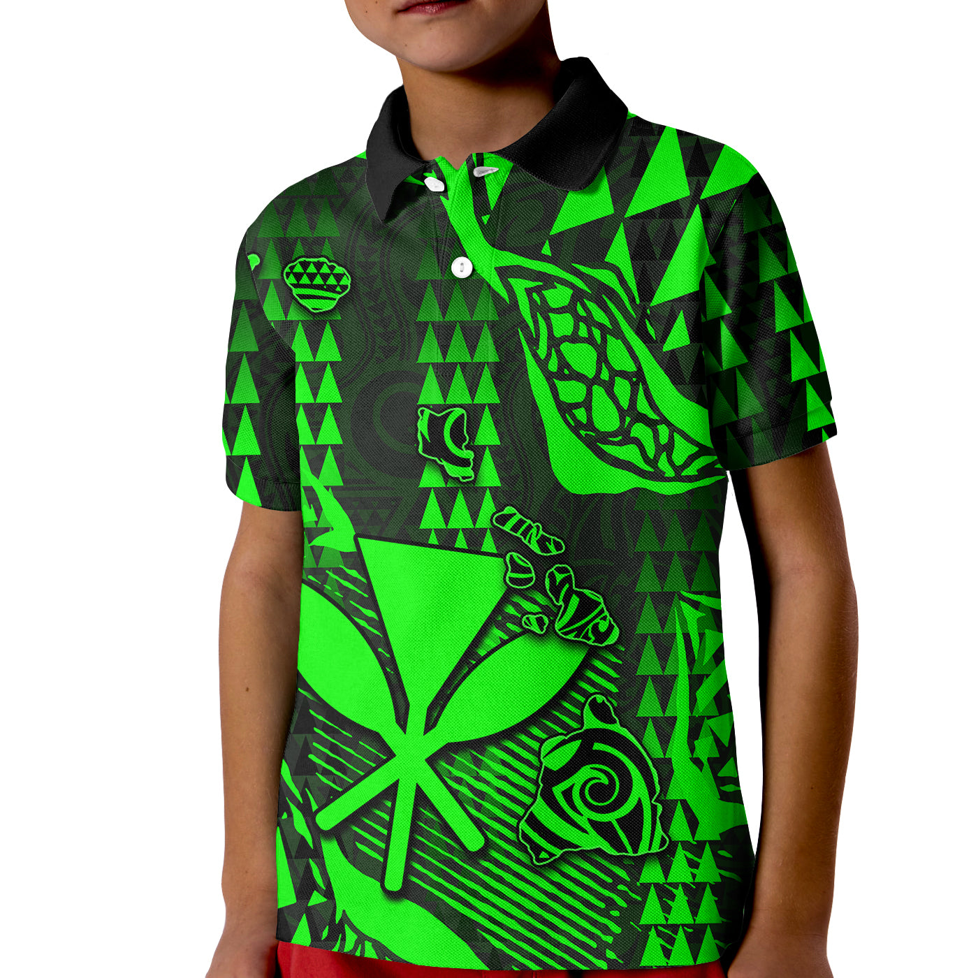 (Custom Personalised) Hawaii Kanaka Map Polo Shirt KID Green Style LT6 Unisex Green - Polynesian Pride