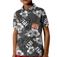 Fiji Hibiscus Polo Shirt KID Hawaii Style No.3 LT6 Unisex Black - Polynesian Pride