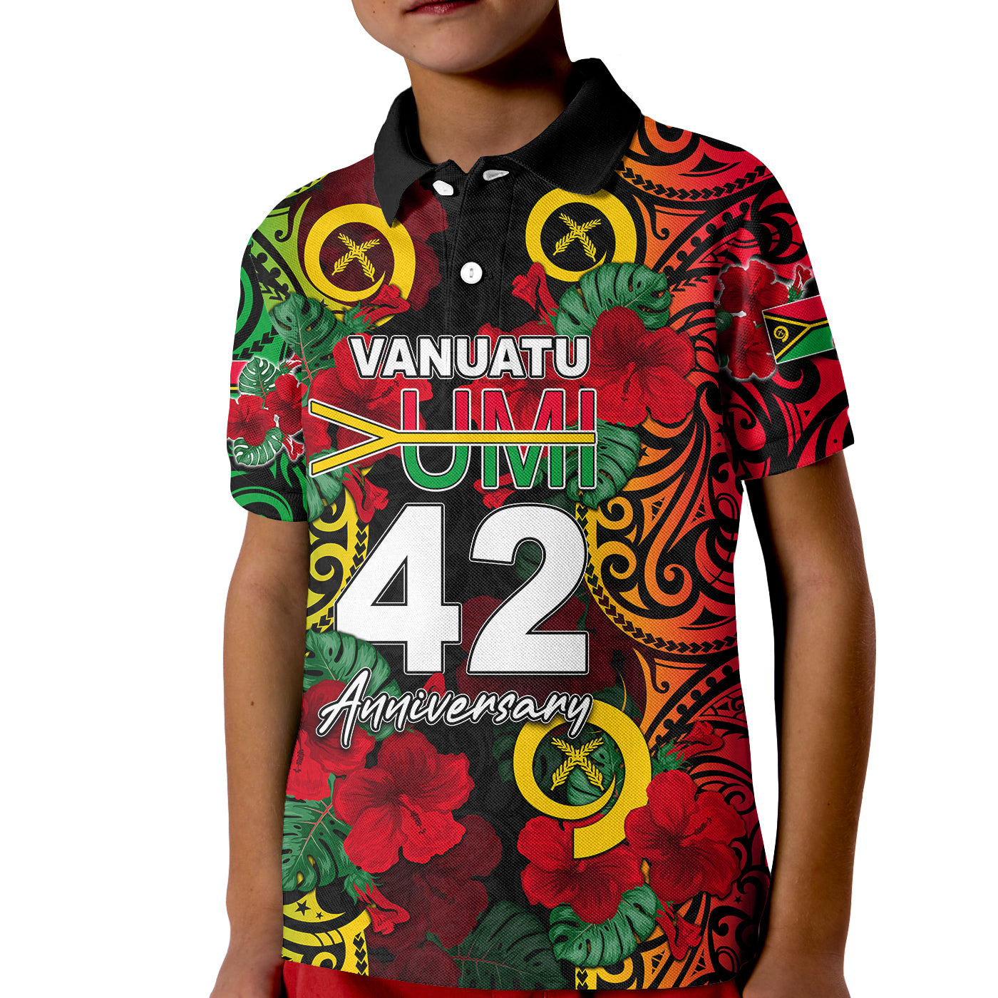 Vanuatu Yumi 42 Polo Shirt KID LT6 Kid Black - Polynesian Pride