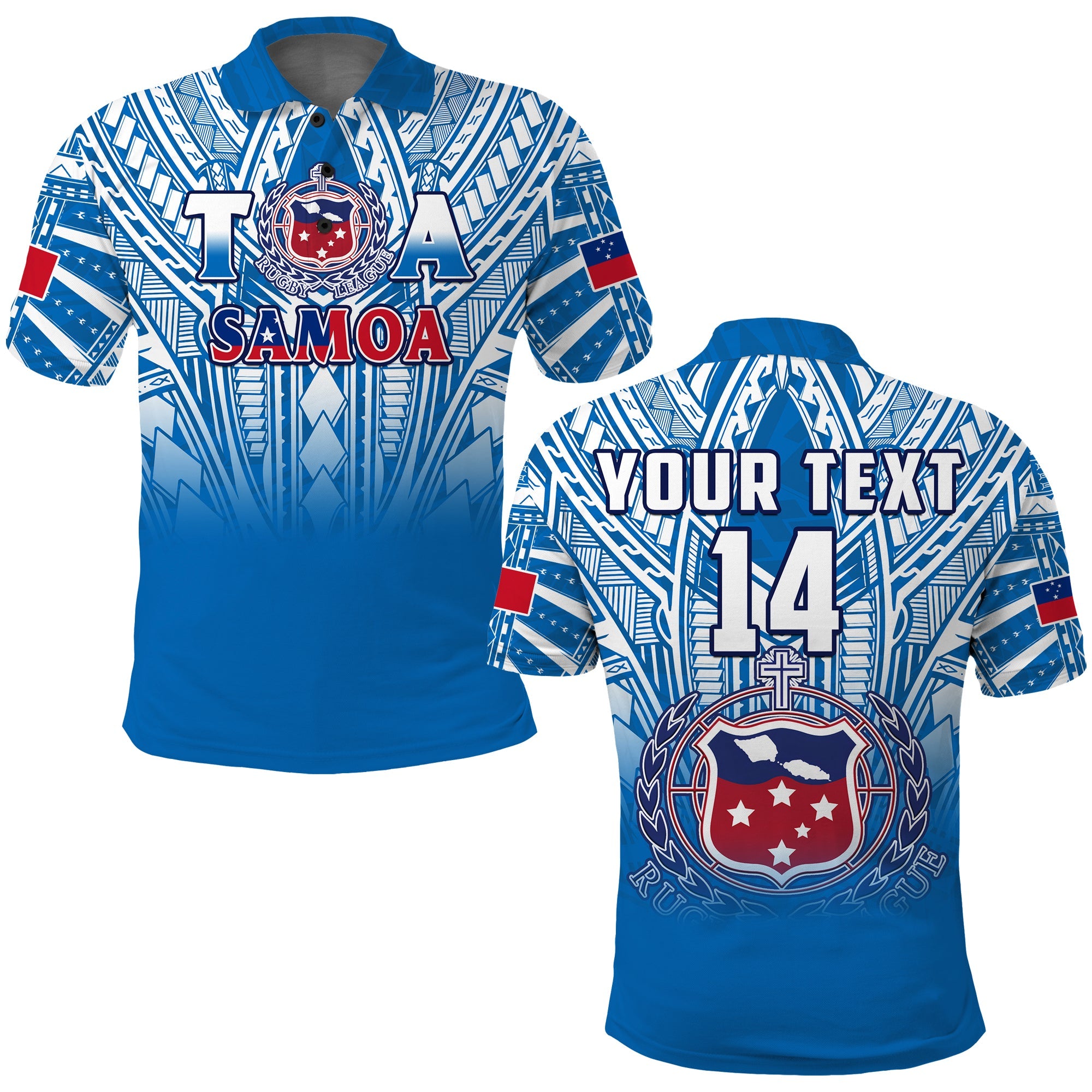 (Custom Text and Number) Samoa Rugby Polo Shirt Personalise Toa Samoa Polynesian Pacific Blue Version LT14 Blue - Polynesian Pride