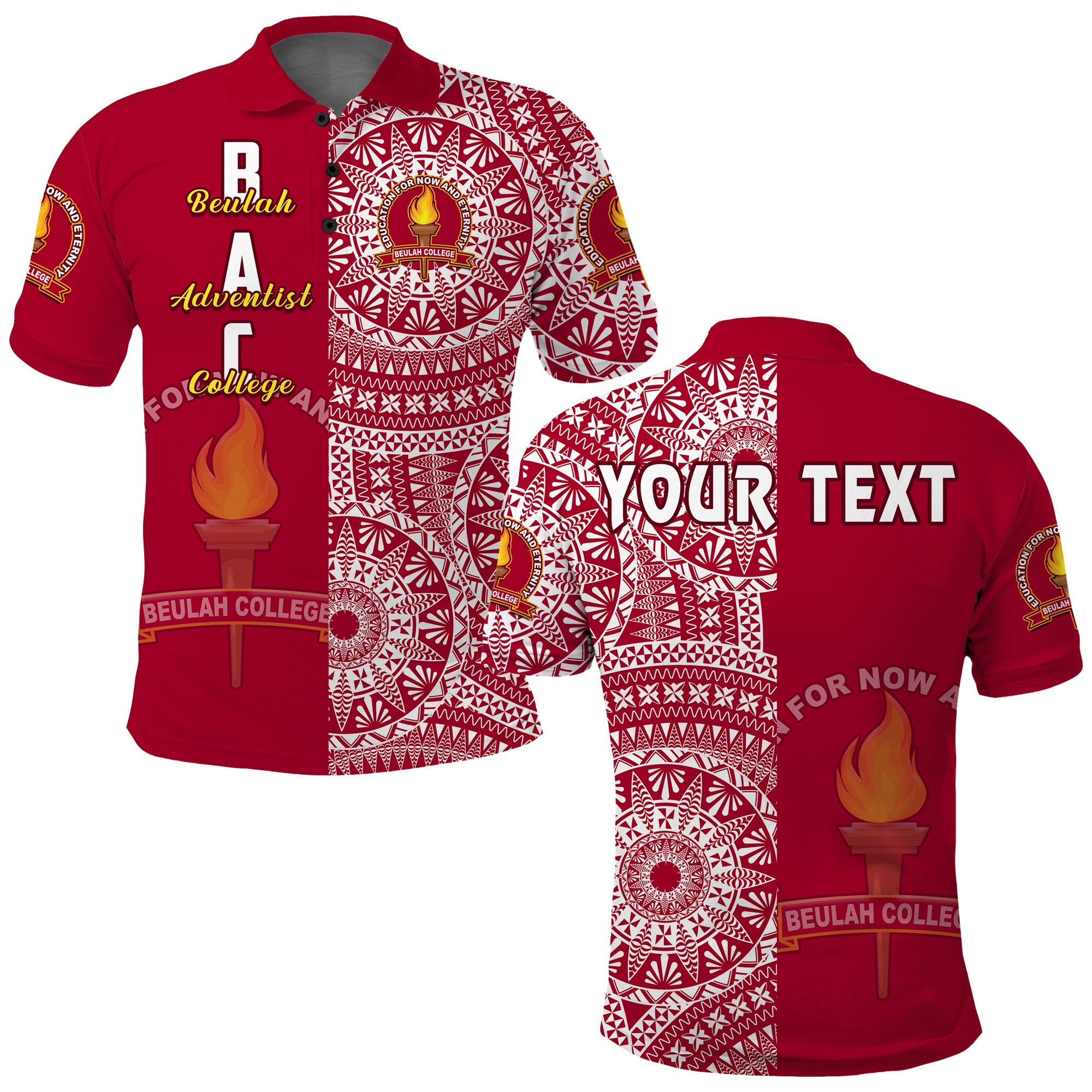 Custom Beulah Tonga College Polo Shirt Tongan Ngatu Pattern LT14 Adult Maroon - Polynesian Pride