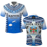 Custom Text and Number Fiji Polo Shirt Kaiviti Fijian Special Tapa Pattern LT14 Adult Blue - Polynesian Pride