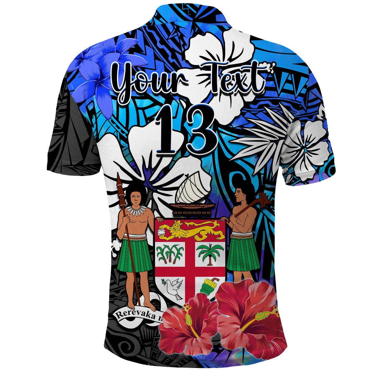 (Custom Text and Number) Fiji Tie Dye Polo Shirt Polynesian Blue Tribal Creative Tropical Flowers LT13 - Polynesian Pride