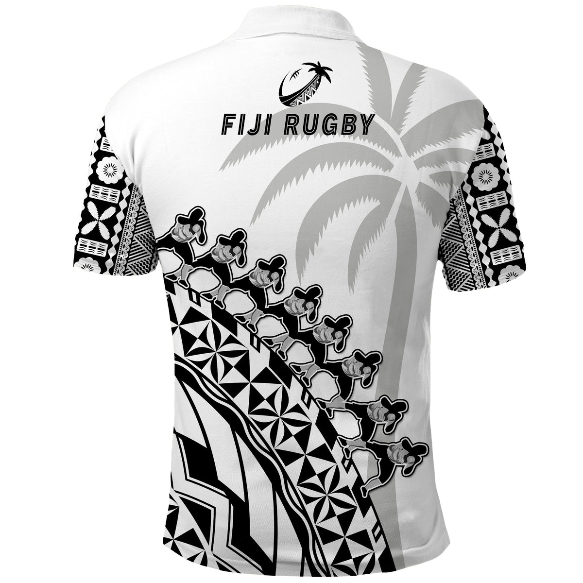 Fiji Rugby Polo Shirt Fijian Cibi Dance Tapa Pattern White LT14 - Polynesian Pride