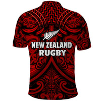 New Zealand Silver Fern Rugby Polo Shirt All Black Red NZ Maori Pattern LT13 - Polynesian Pride