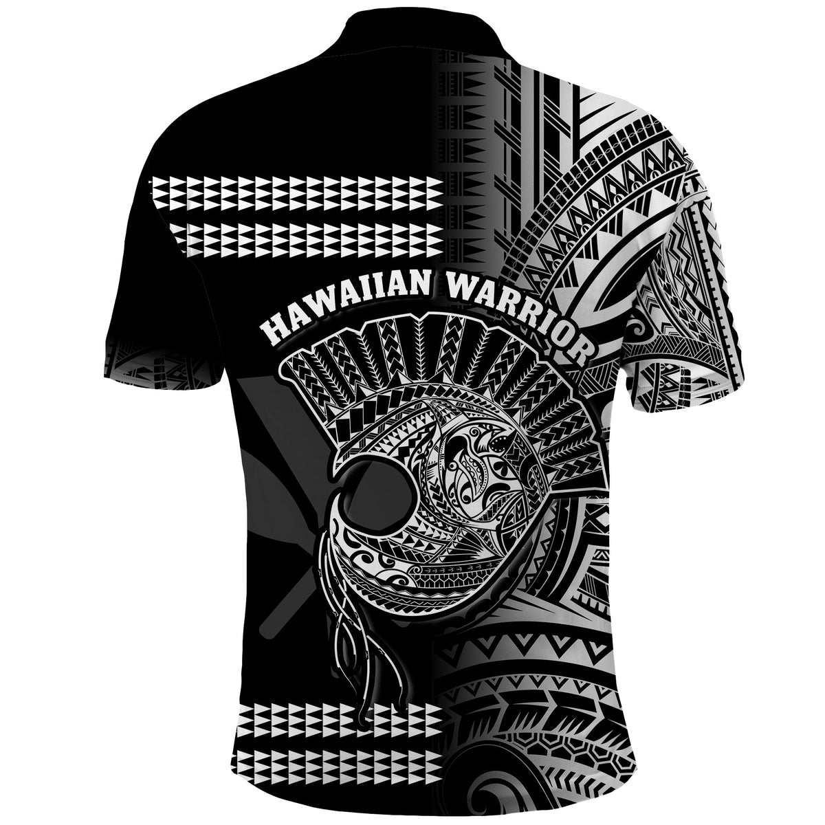Hawaii Polo Shirt Kakau Warrior Helmet Gradient White Polynesian LT14 - Polynesian Pride