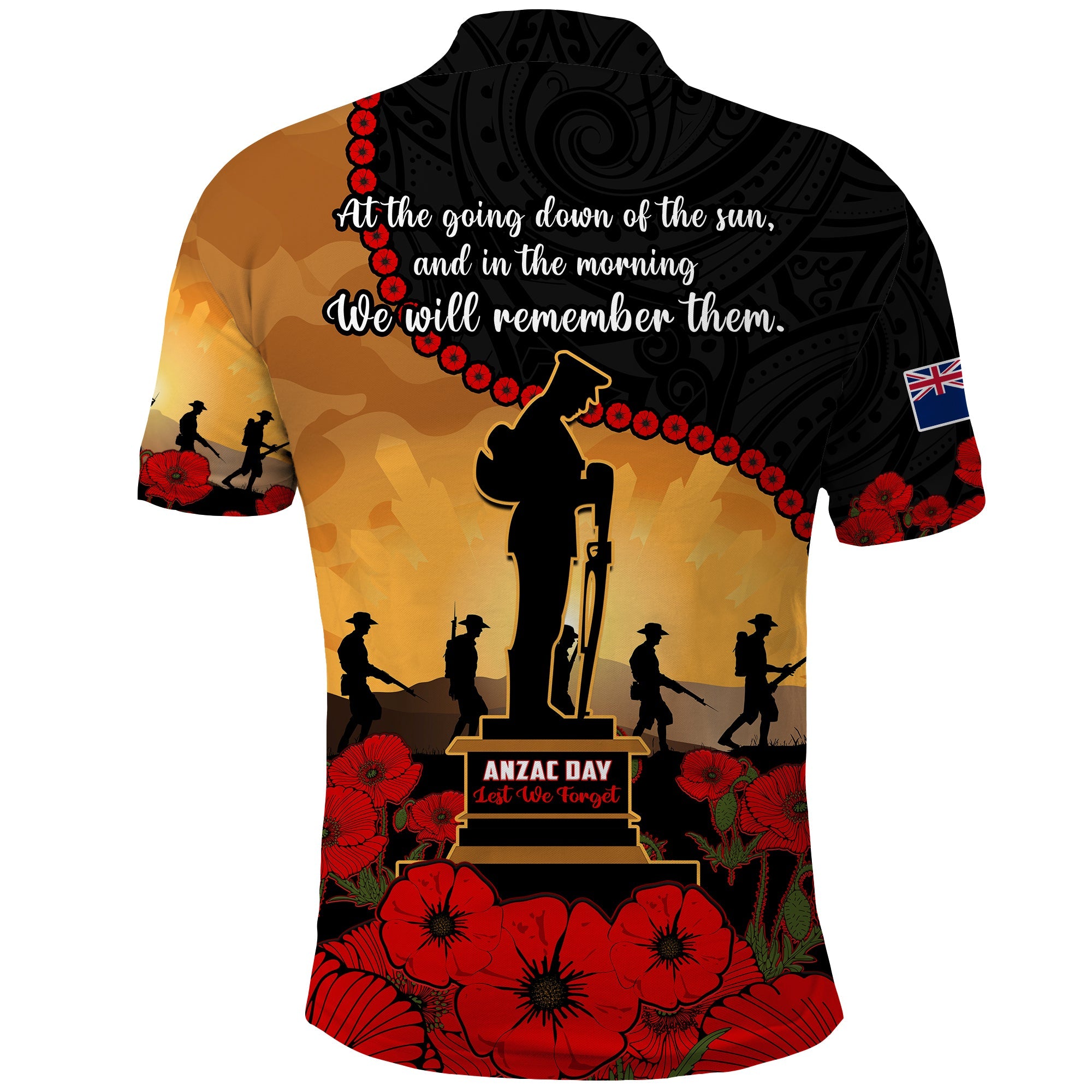 New Zealand ANZAC Polo Shirt Maori Camouflage Mix Poppies We Will Remember Them LT14 - Polynesian Pride