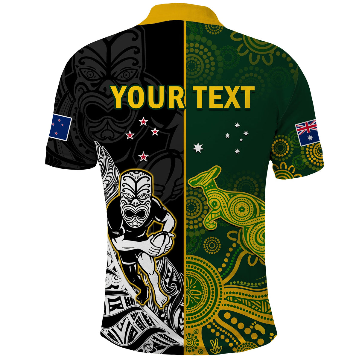 Custom Australia Rugby Mix Aotearoa Rugby Polo Shirt Wallabies All Black Special Version LT14 - Polynesian Pride