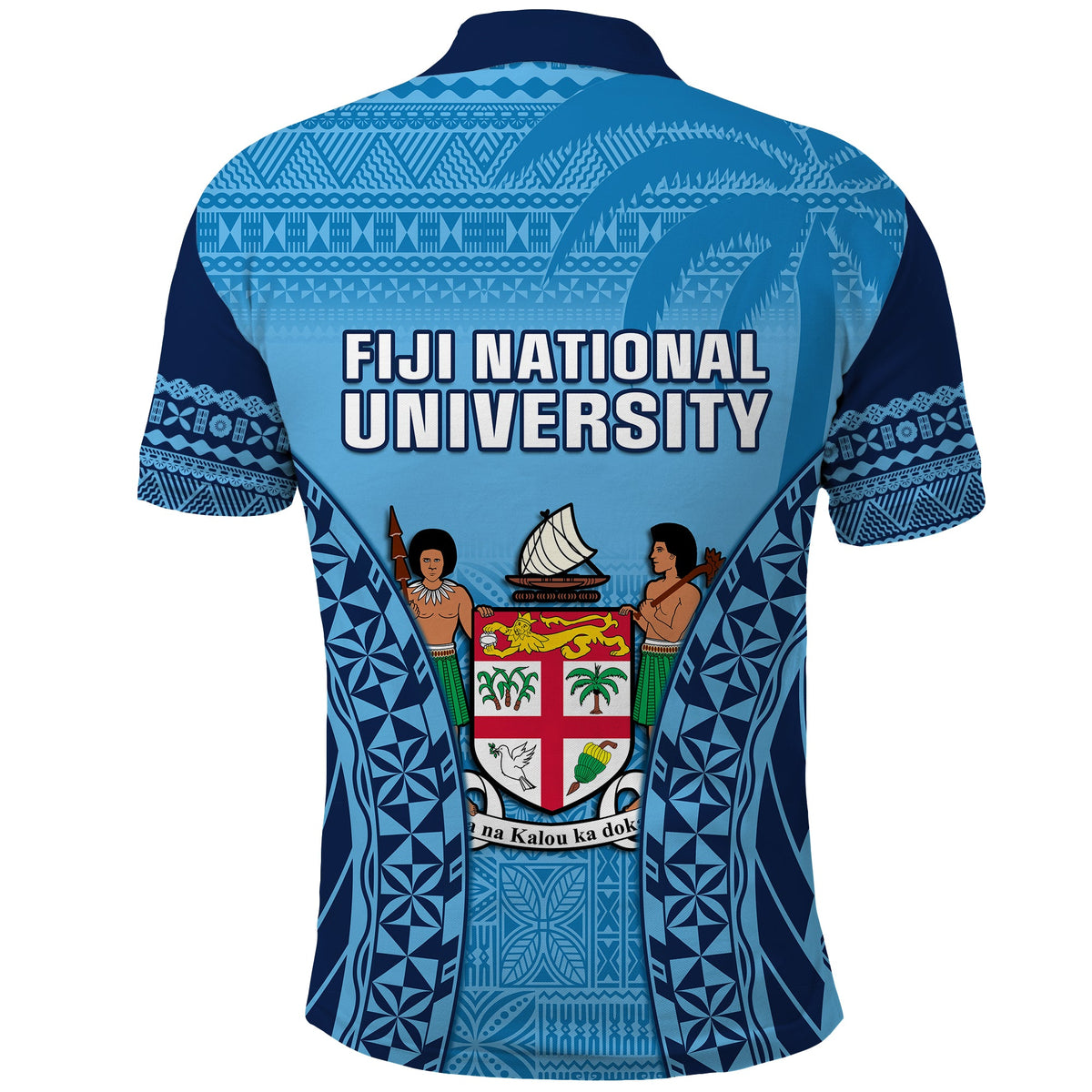 Fiji University Polo Shirt National Fijian Tapa Pattern Blue LT14 - Polynesian Pride