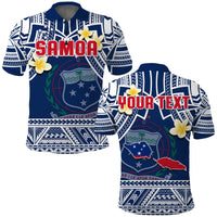 Custom Samoa Polo Shirt Samoan Plumeria Flowers Mix Polynesian Pattern LT14 Adult Blue - Polynesian Pride