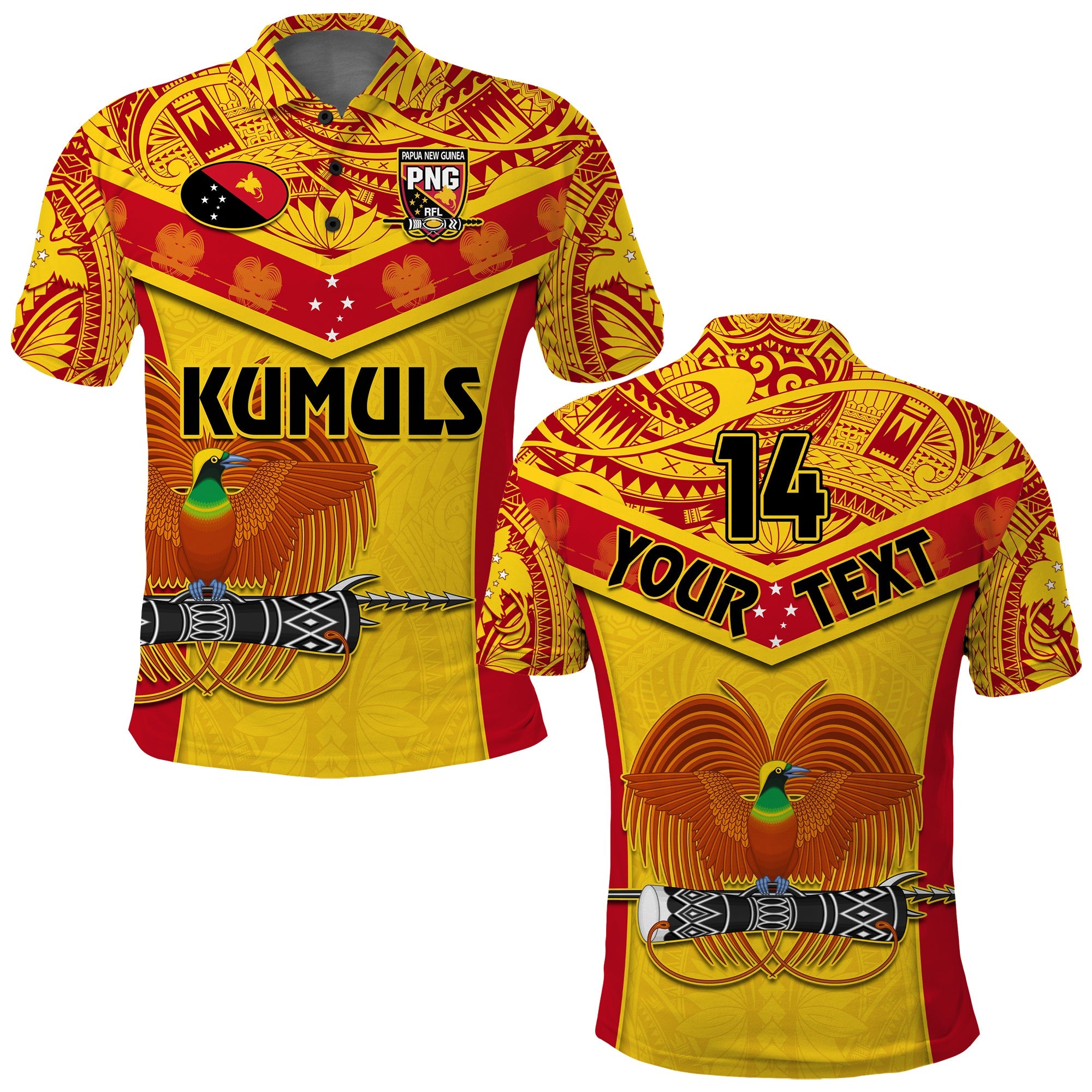 (Custom Text and Number) Papua New Guinea Rugby Polo Shirt PNG Kumuls Bird Of Paradise Yellow LT14 Adult Yellow - Polynesian Pride