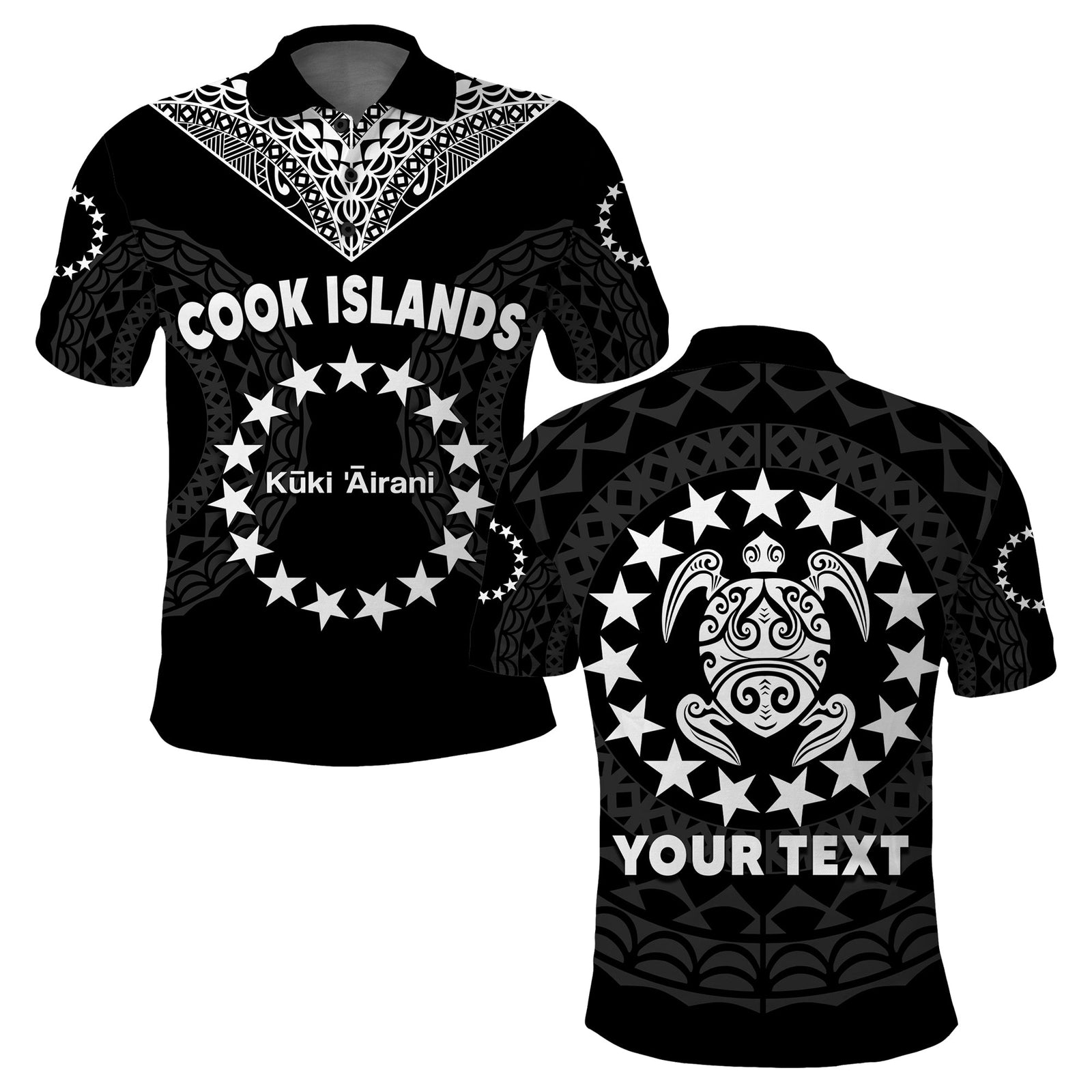 Custom Islands Polo Shirt Circle Pattern Mix Sea Turtle Black Version LT14 Adult Black - Polynesian Pride