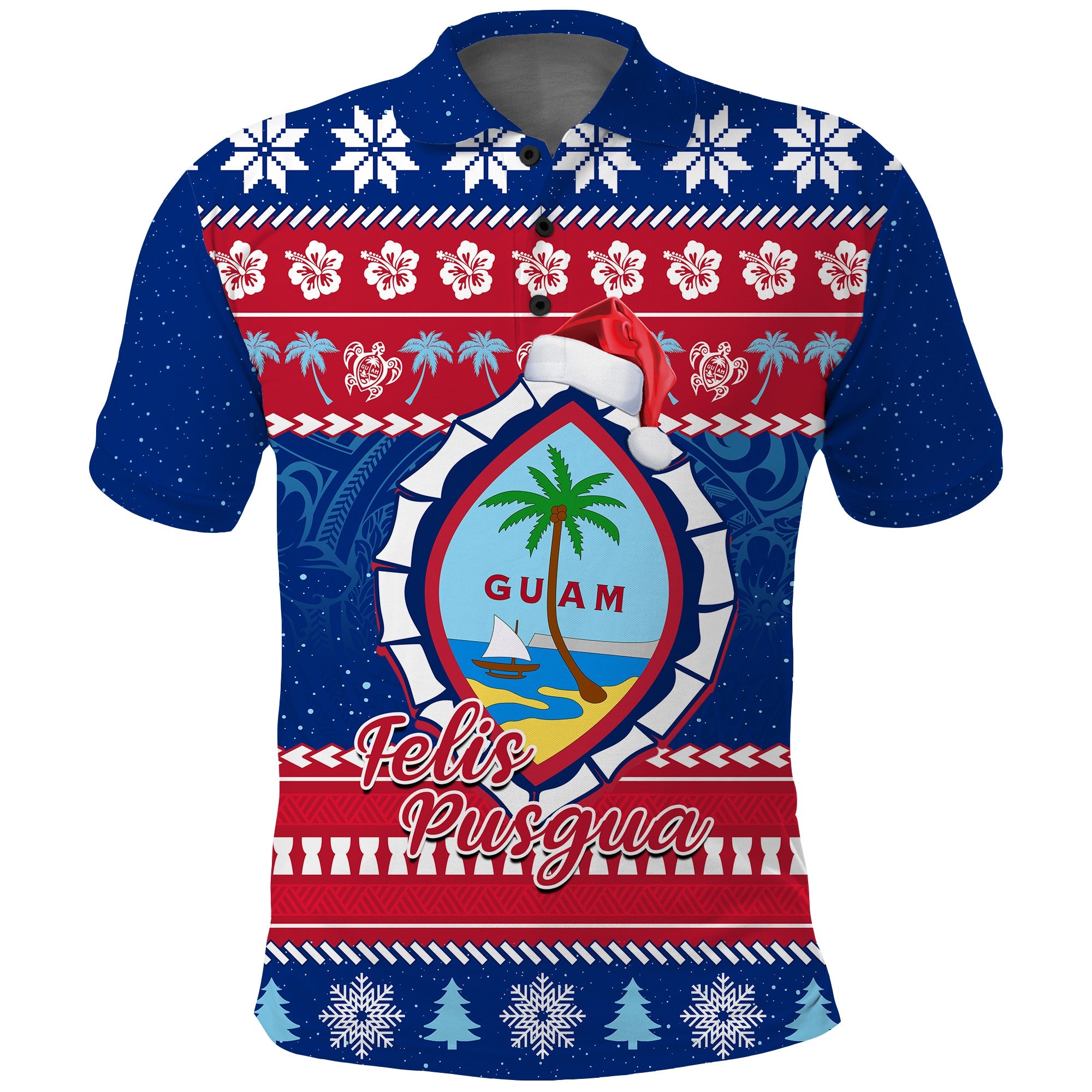 Custom Guam Christmas Polo Shirt Guaman Seal Polynesian Felis Pusgua LT14 Blue - Polynesian Pride