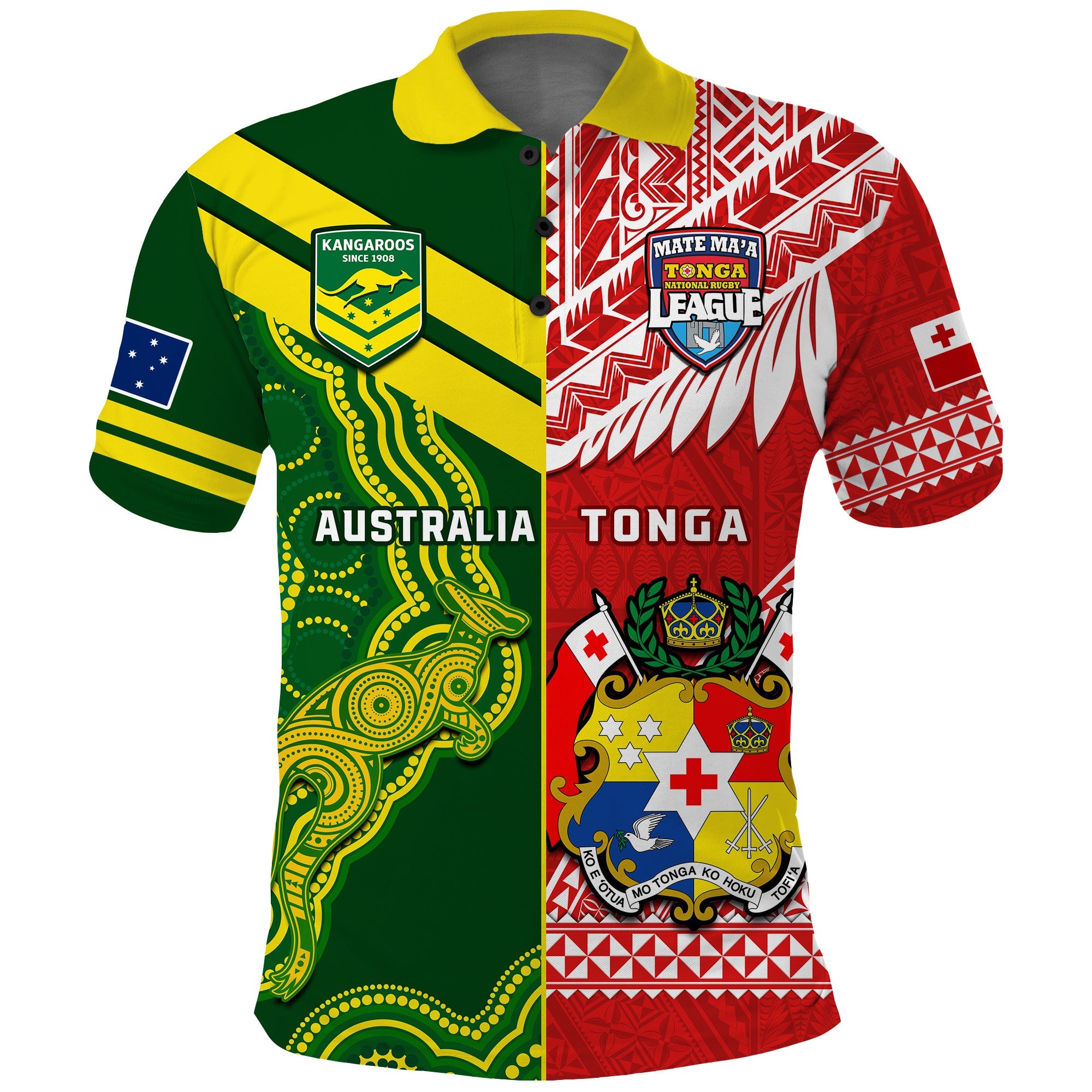 Custom Tonga and Australia Rugby Polo Shirt Mate Maa Tonga Mix Kangaroos LT14 Red - Polynesian Pride