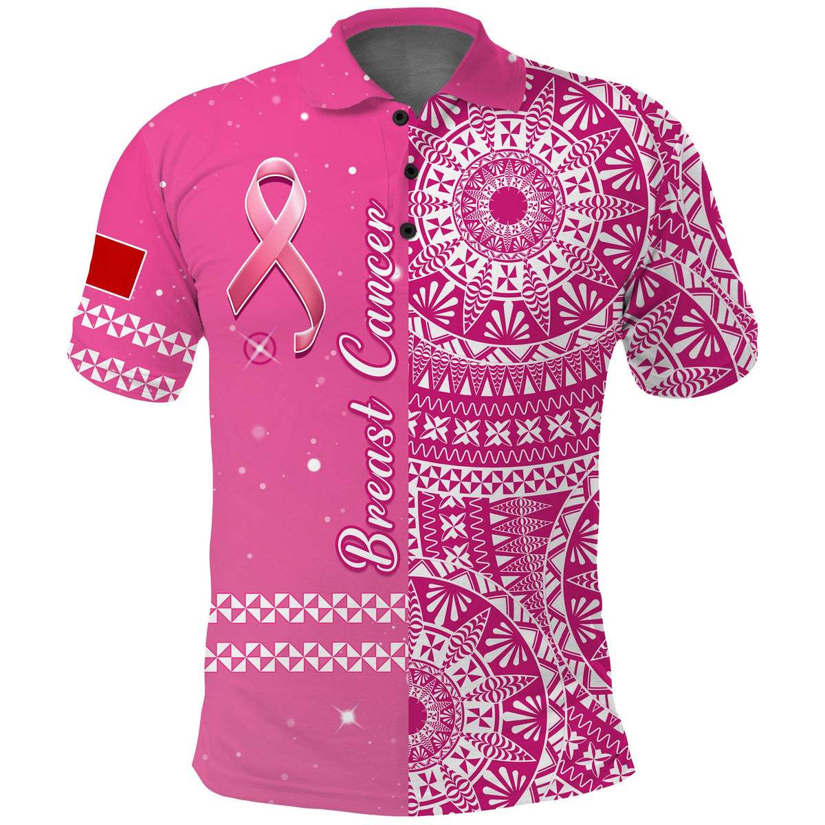 Custom Tonga Breast Cancer Polo Shirt Tongan Ngatu Pattern No One Fights Alone LT14 - Polynesian Pride