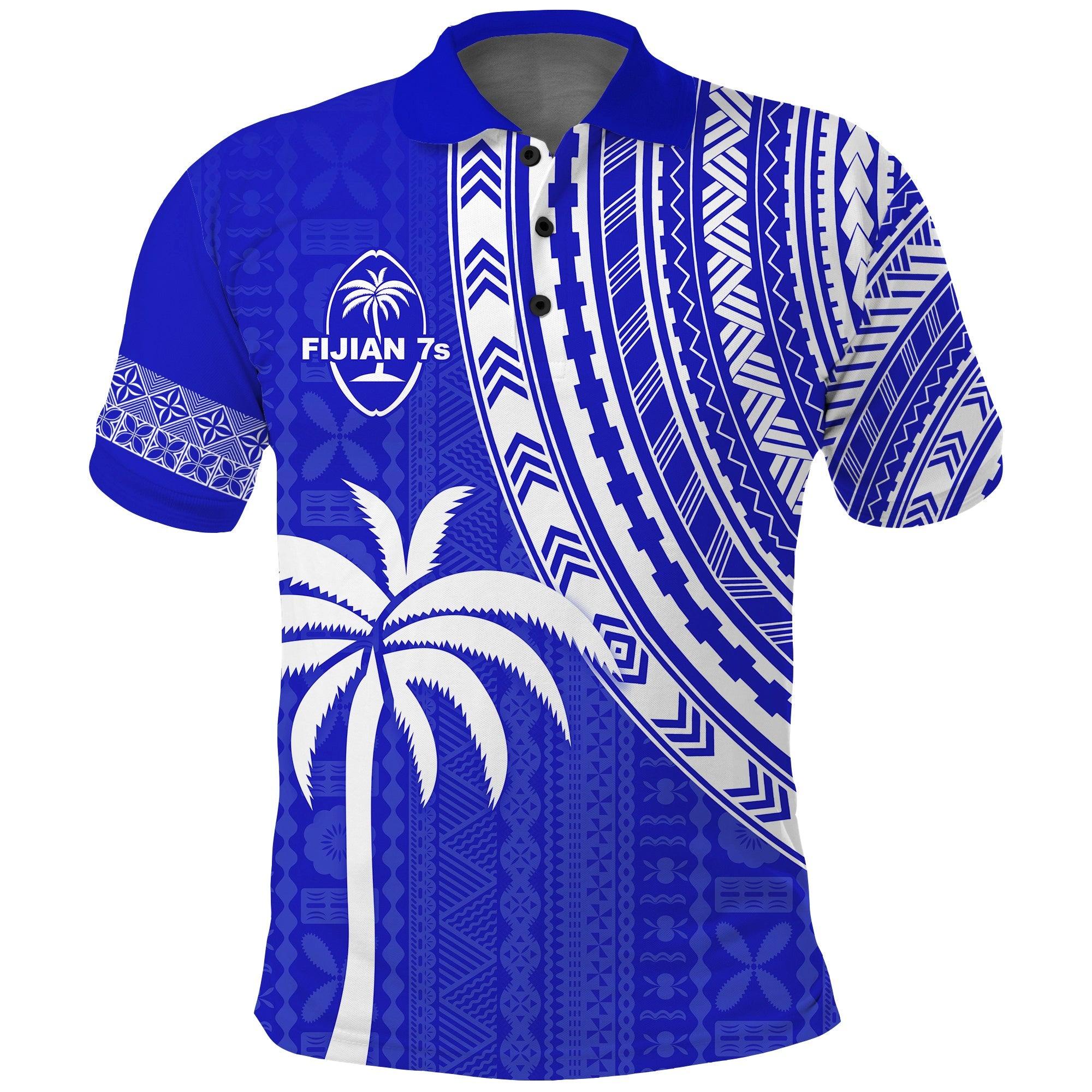Fiji Rugby Sevens Polo Shirt Fijian 7s Tapa Polynesian Blue Ver.02 LT13 Blue - Polynesian Pride