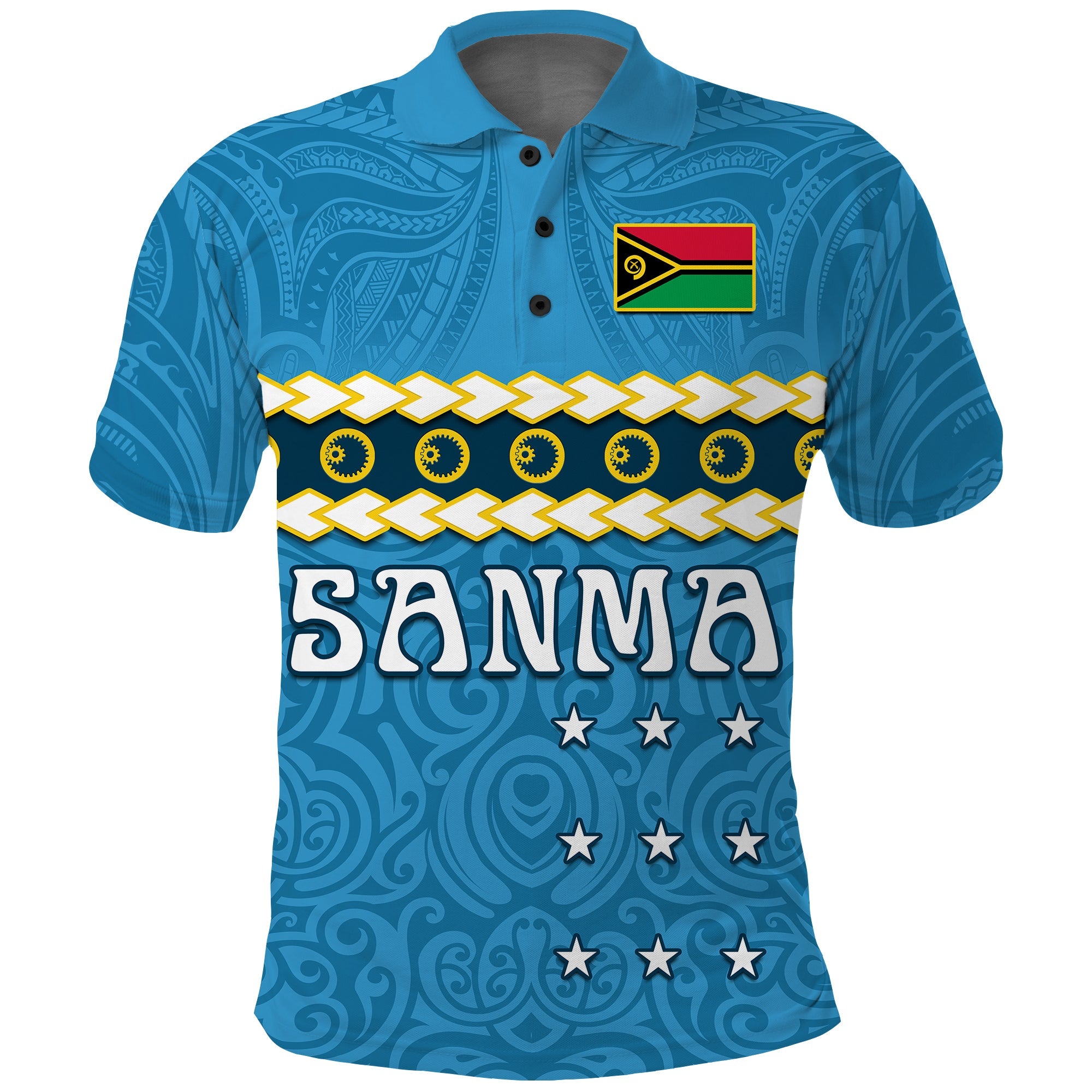 Custom Sanma Province Polo Shirt Vanuatu Pig Tusk Polynesian Flag Style LT14 Adult Blue - Polynesian Pride
