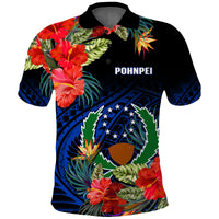 Custom Pohnpei State Polo Shirt FSM Hibiscus Flowers Mix Polynesian LT14 Blue - Polynesian Pride