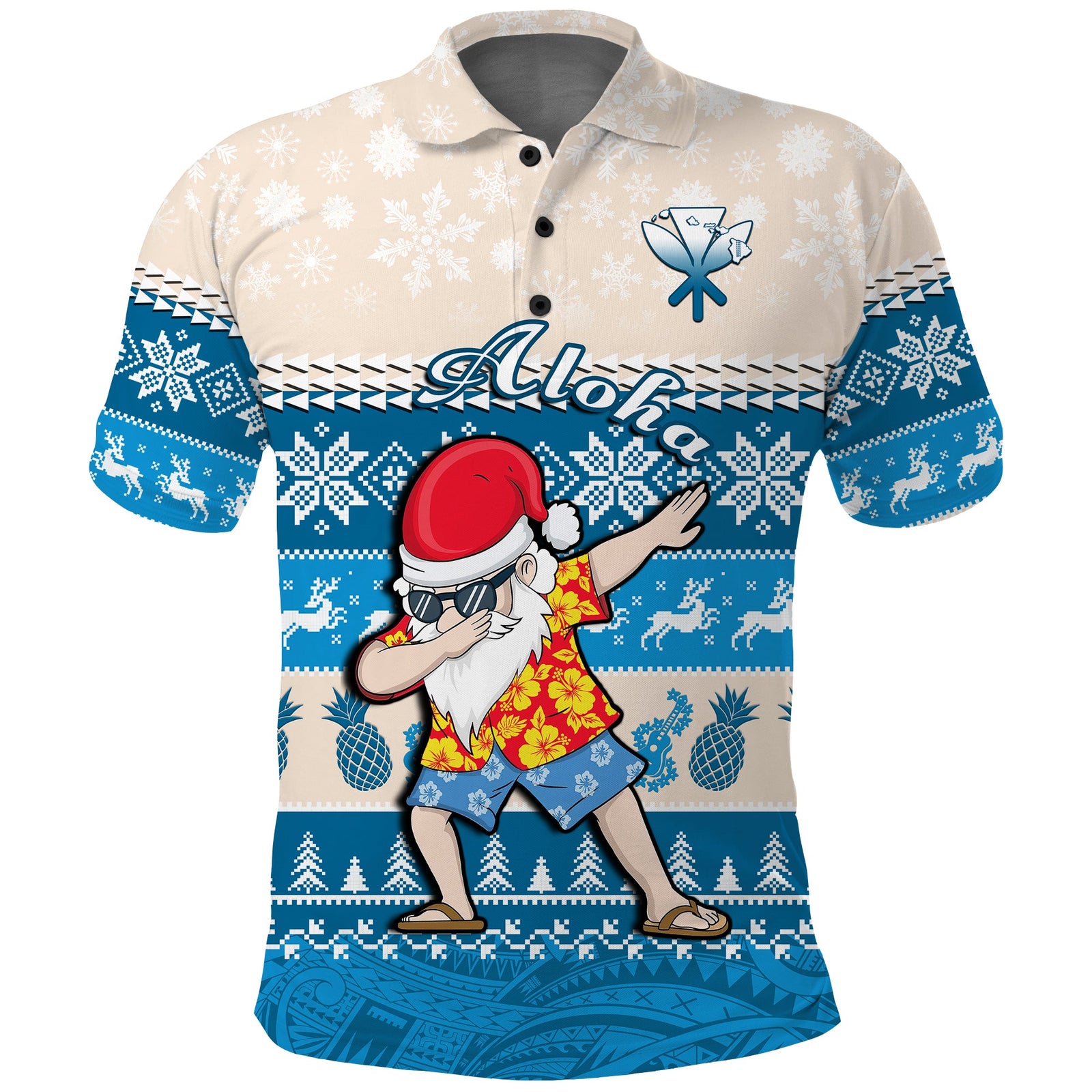 Custom Hawaii Mele Kalikimaka Polo Shirt Dabbing Santa Blue Merry Christmas LT14 Blue - Polynesian Pride