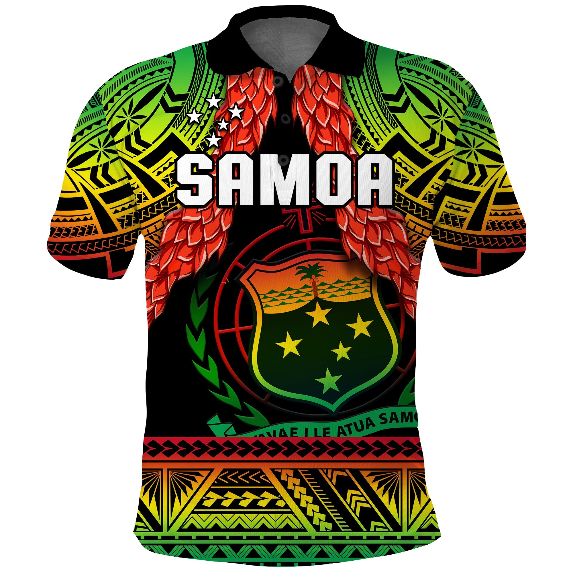Samoa Rugby Polo Shirt Teuila Torch Ginger Gradient Style LT14 Adult Black - Polynesian Pride