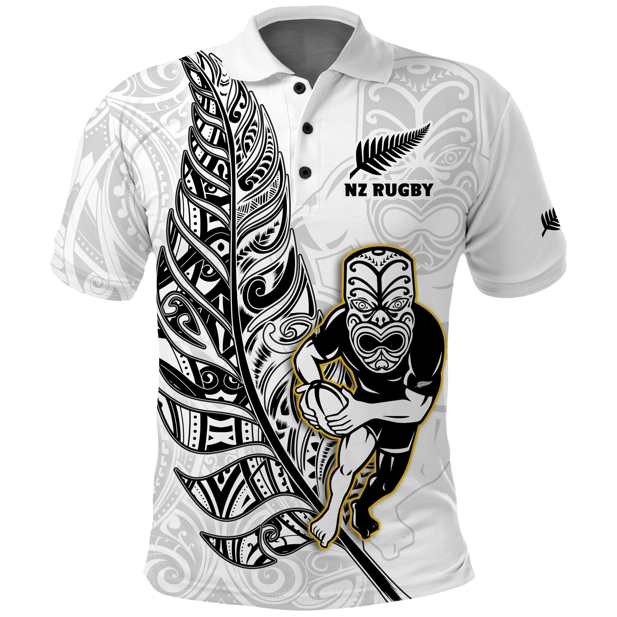 (Custom Text and Number) New Zealand Silver Fern Rugby Polo Shirt All Black Maori Version White LT14 White - Polynesian Pride