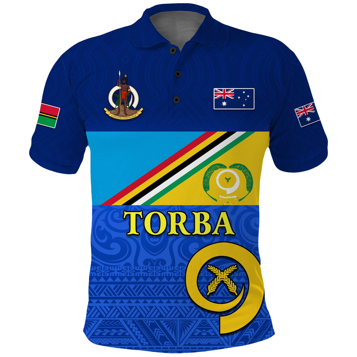 Custom Torba Vanuatu Province Polo Shirt Mix Australia Flag LT13 Blue - Polynesian Pride