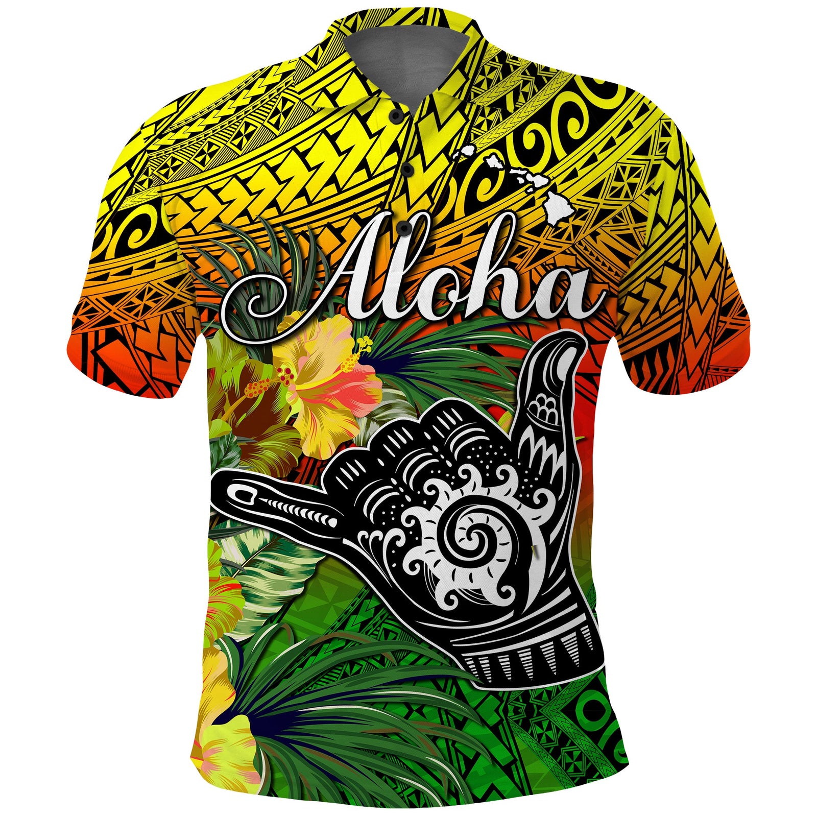 The Shaka Hawaii Polo Shirt Tropical Flowers Reggae Version LT13 Reggae - Polynesian Pride