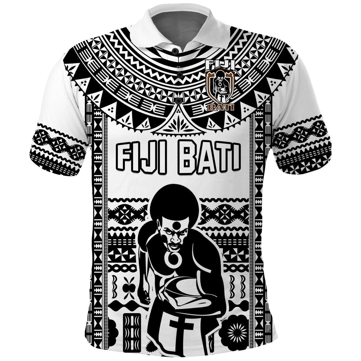 Custom Text and Number Fiji Rugby Polo Shirt Pacific The Bati Black Fijian Tapa LT14 - Polynesian Pride