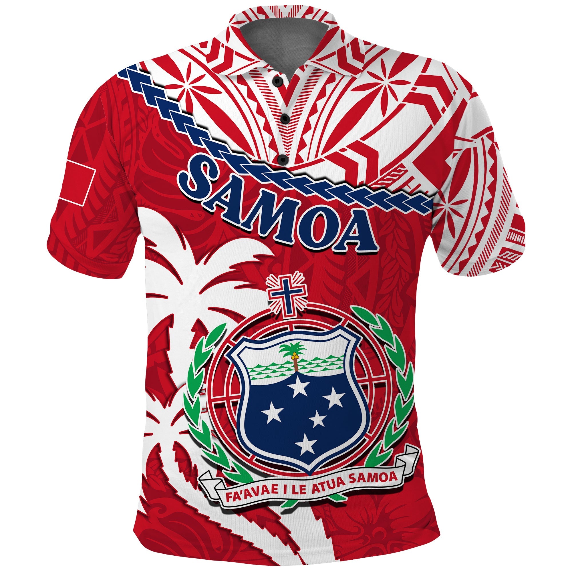 Samoa Polo Shirt Samoan Coat Of Arms With Coconut Red Style LT14 Adult Red - Polynesian Pride