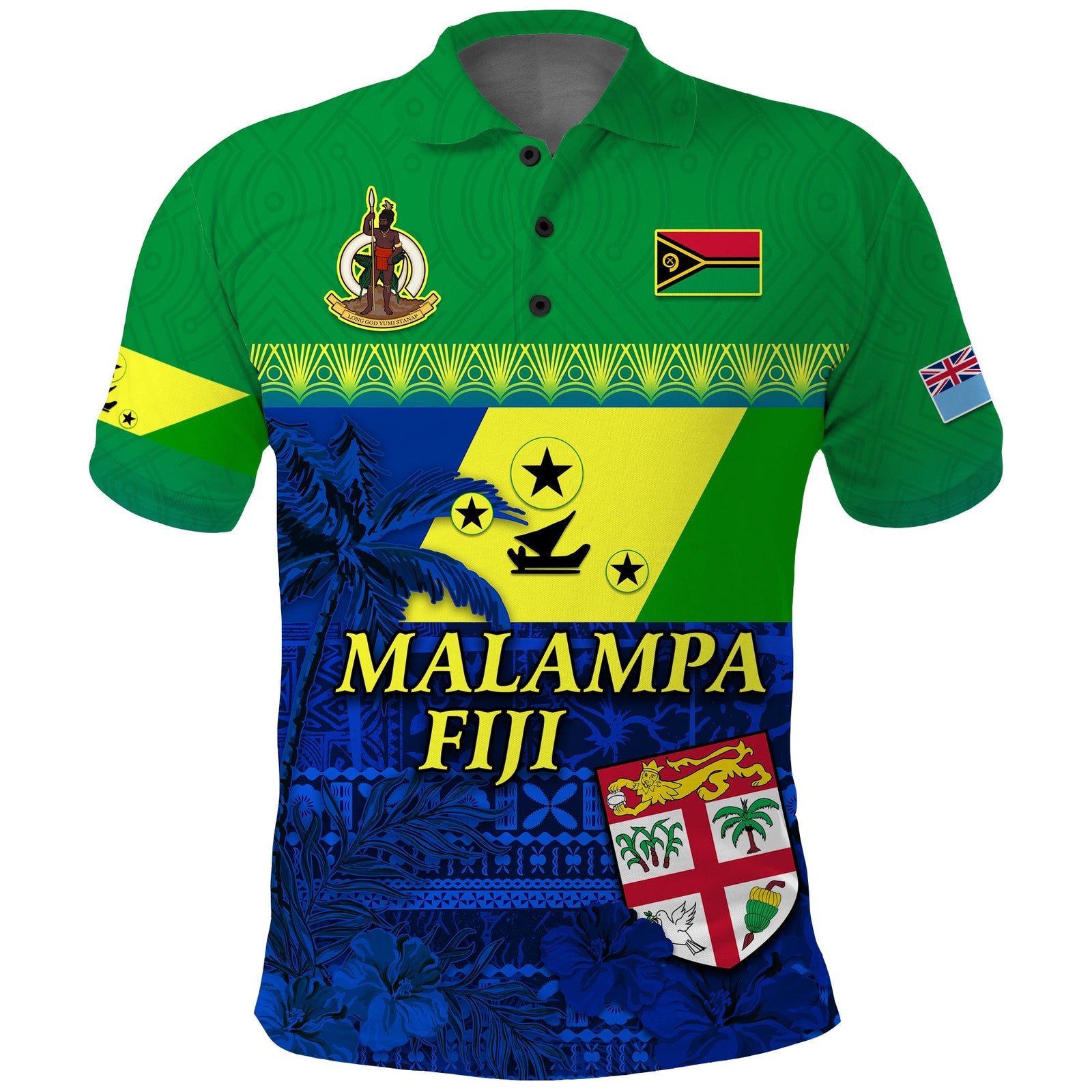 Malampa Fiji Day Polo Shirt Vanuatu Polynesia mix Flowers LT13 Green - Polynesian Pride