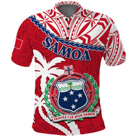 Custom Samoa Polo Shirt Samoan Coat Of Arms With Coconut Red Style LT14 - Polynesian Pride