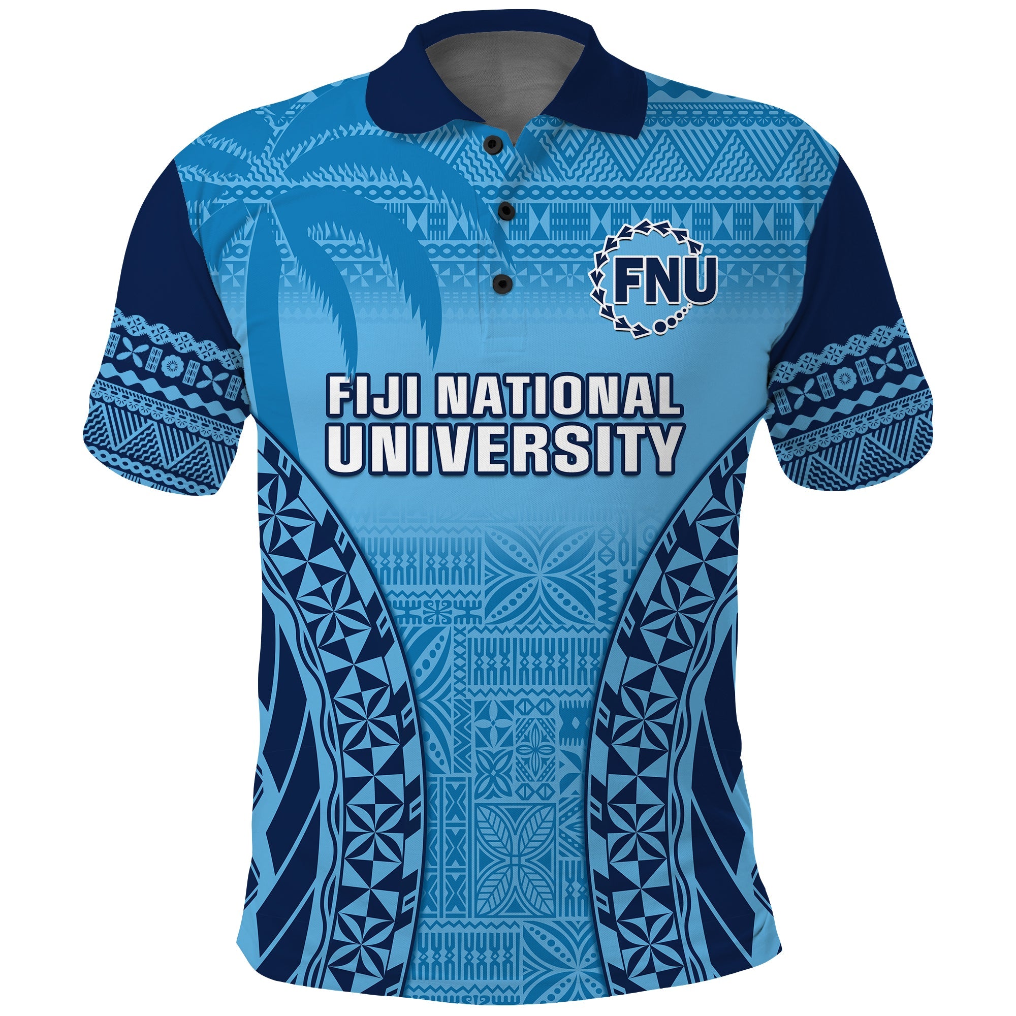 Fiji University Polo Shirt National Fijian Tapa Pattern Blue LT14 Blue - Polynesian Pride