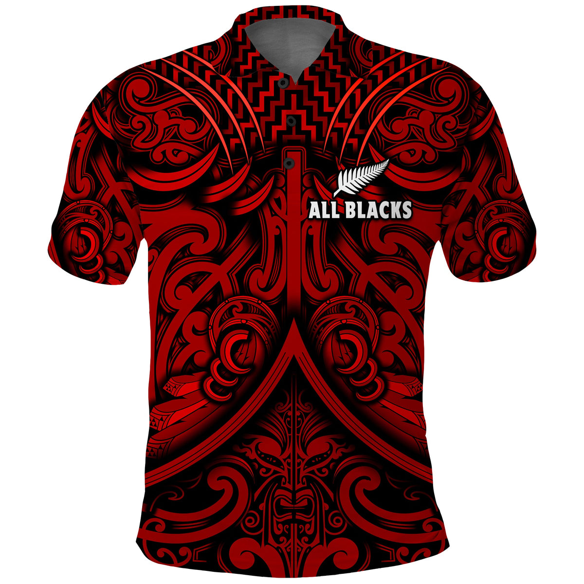 (Custom Text and Number) New Zealand Silver Fern Rugby Polo Shirt All Black Red NZ Maori Pattern LT13 Red - Polynesian Pride