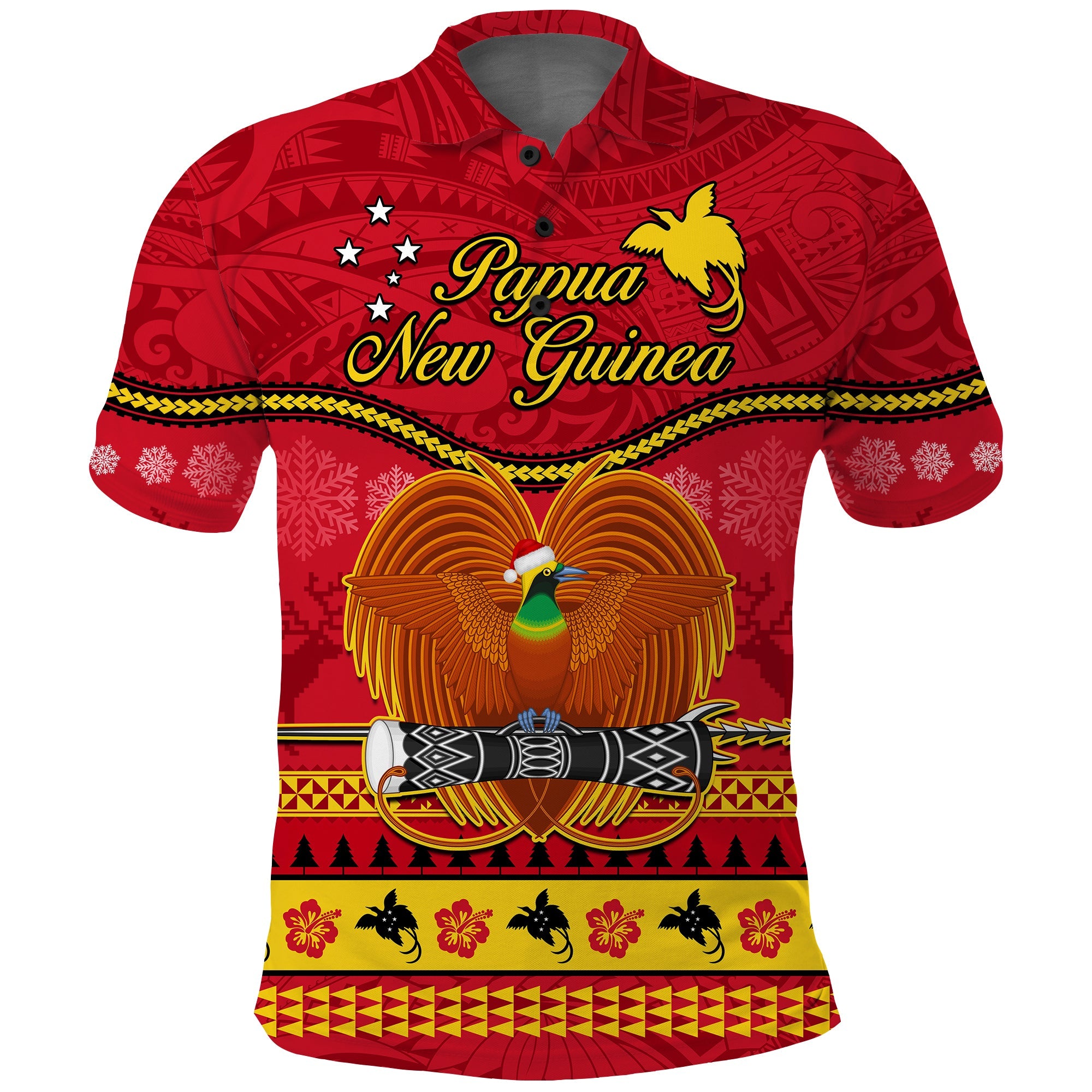 Custom Papua New Guinea Christmas Polo Shirt Bird Of Paradise Bikpela Hamamas Blong Dispela Krismas LT14 Red - Polynesian Pride