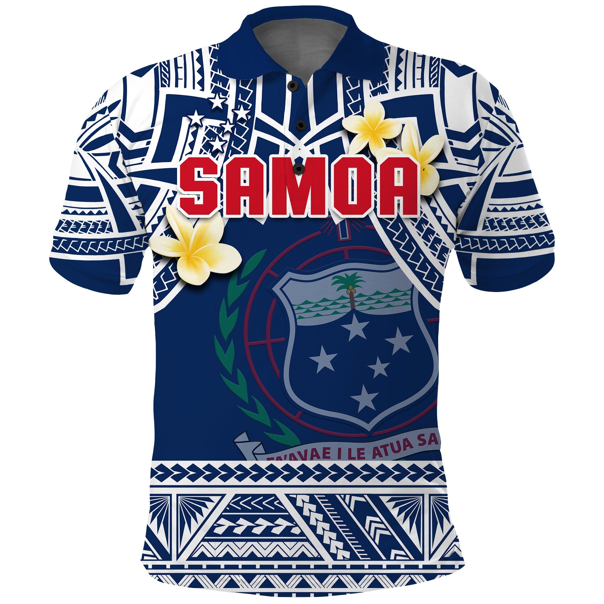 Samoa Polo Shirt Samoan Plumeria Flowers Mix Polynesian Pattern LT14 Adult Blue - Polynesian Pride