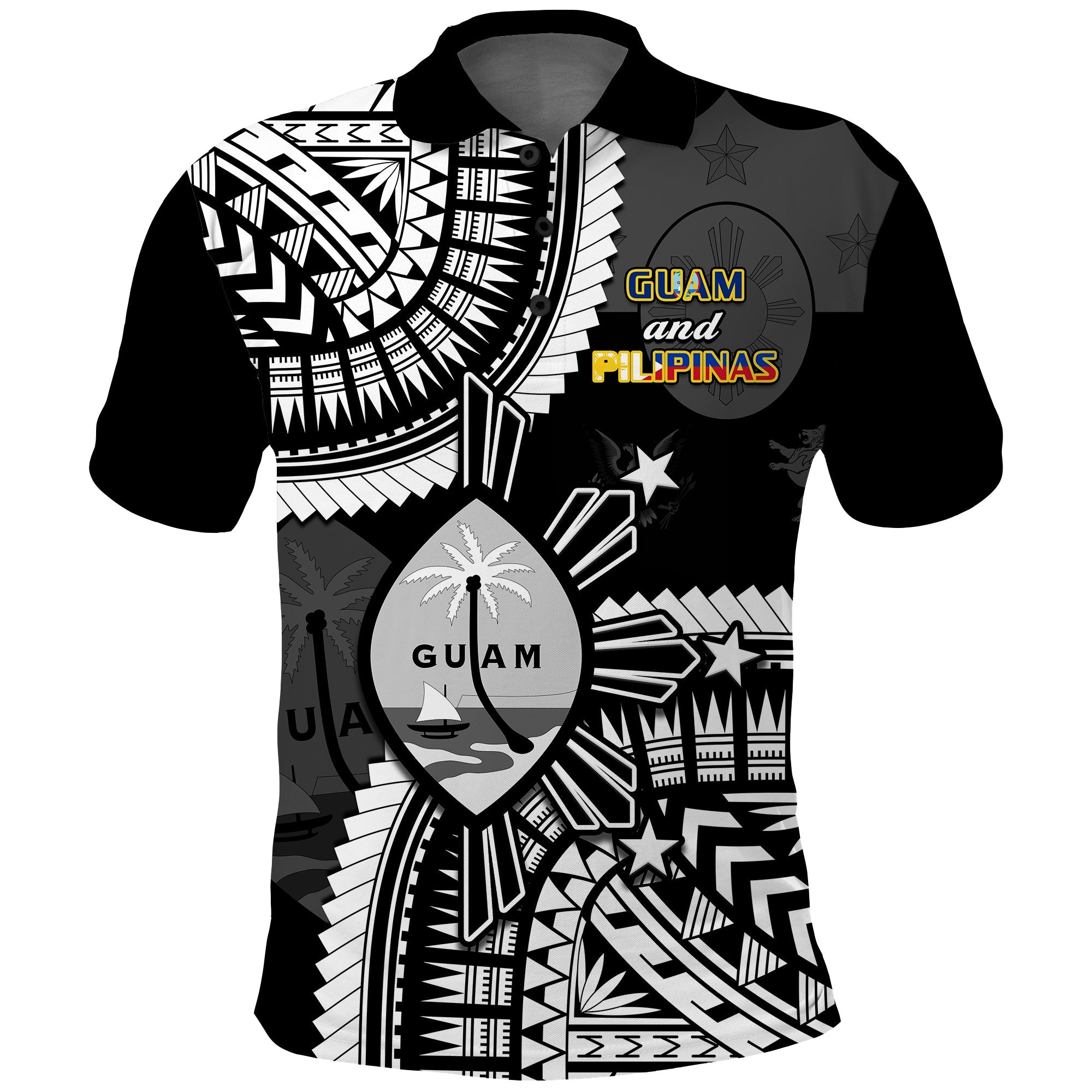 Guam Philippines Polo Shirt Guaman Filipinas Together Black LT14 Black - Polynesian Pride