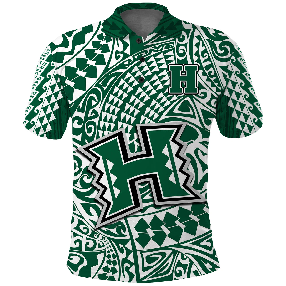(Custom Text and Number) Hawaii Football Polo Shirt Rainbow Warriors Tribal Kakau LT14 Green - Polynesian Pride