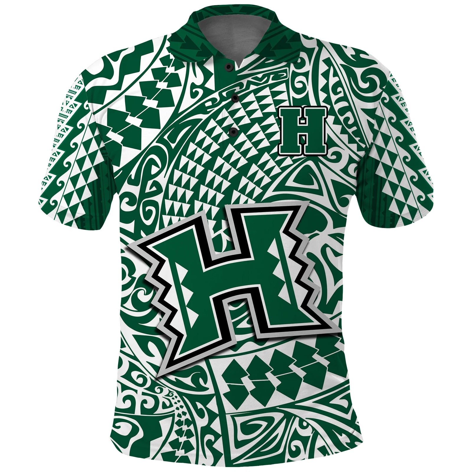 (Custom Text and Number) Hawaii Football Polo Shirt Rainbow Warriors Tribal Kakau LT14 Green - Polynesian Pride
