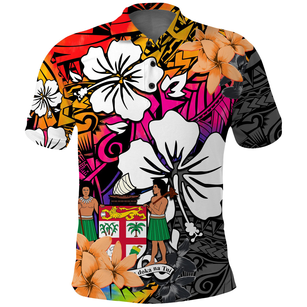 (Custom Text and Number) Fiji Tie Dye Polo Shirt Polynesian Tribal Creative Tropical Flowers LT13 - Polynesian Pride