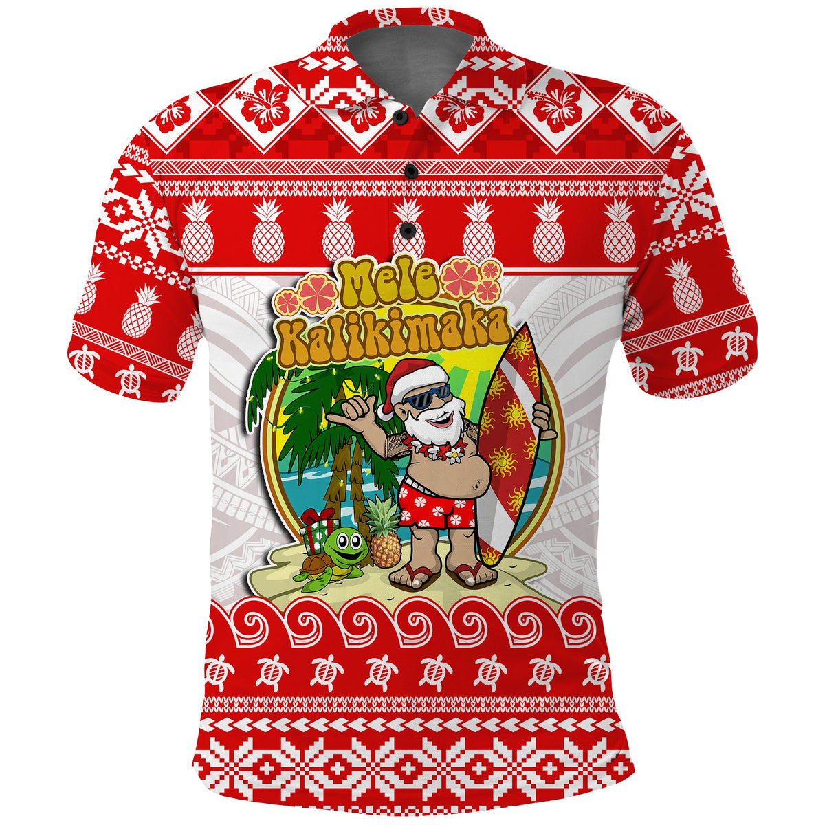 Hawaii Christmas Polo Shirt Kanaka Polynesian Santa Claus Mele Kalikimaka LT14 Red - Polynesian Pride